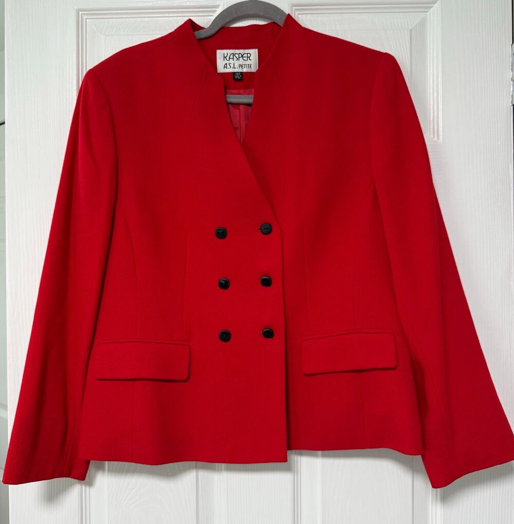Kasper A.S.L. Women's Red Double Breasted Blazer Jacket Size 14 Petite